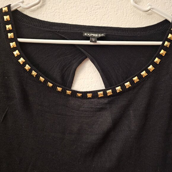 EXPRESS Black silk Top Over Sheer Tank Size L Gold Accents at Neckline - Picture 3 of 7